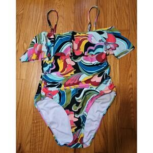 BCBGMAXAZRIA Multi Ruffle Off The Shoulder One-piece Swimsuit Size M
